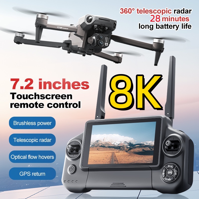 Drone Camera Night Vision - โดรนควอดคอปเตอร์ 8K 3 แกนกันสั่น พร้อมจอสัมผัส 7.2