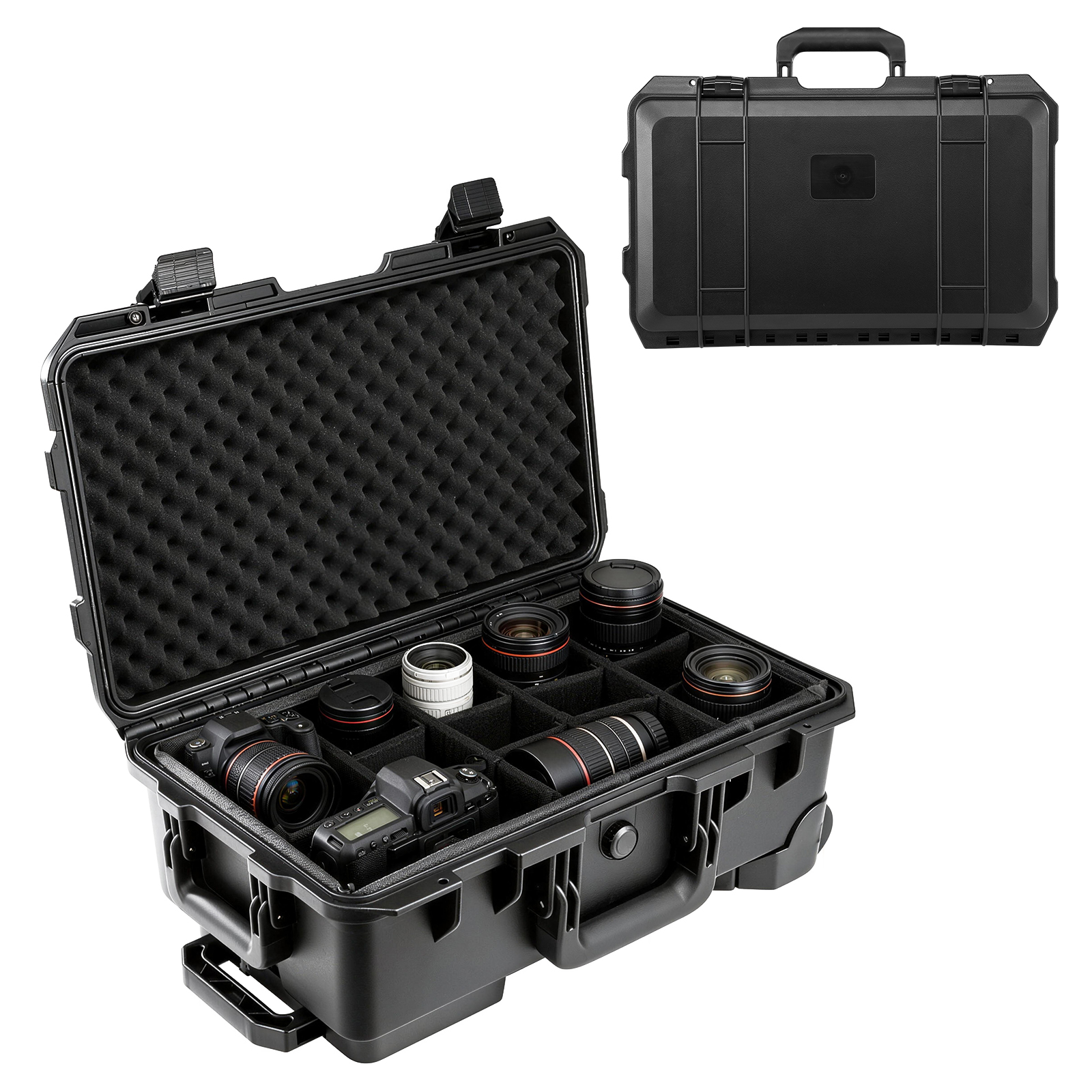Drone Camera Waterproof - กระเป๋ากล้องแบบแข็งขนาดใหญ่สำหรับมืออาชีพ กันน้ำ กันกระแทก พร้อมที่จับแบบยืดหดได้และล้อเงียบ กระเป๋าใส่โดรน DSLR