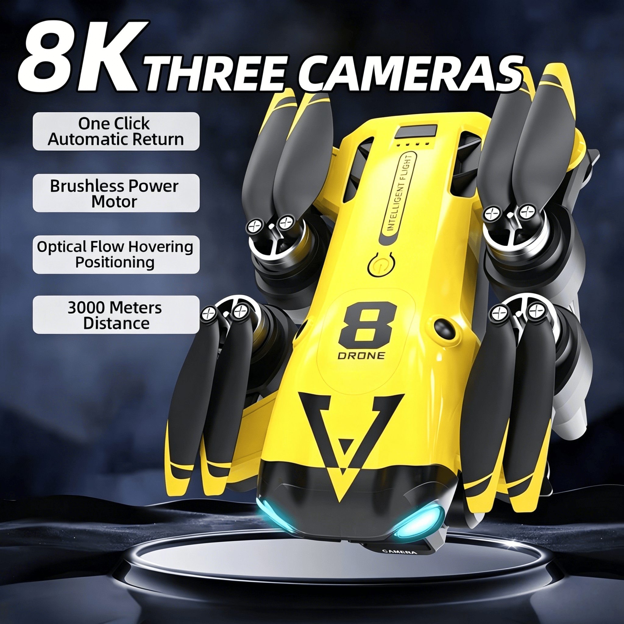Drone Camera Mount - โดรนรุ่นใหม่พร้อมกล้องสามตัว, ระบบ Optical Flow Positioning, ระบบ