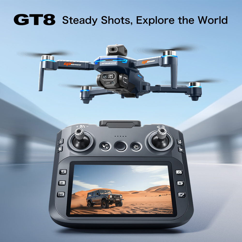 Drone Camera 4K - โดรนบินหลบหลีกสิ่งกีดขวาง GT8 – โดรนควอดคอปเตอร์แบบไร้แปรงถ่าน HD พร้อมรีโมทคอนโทรลหน้าจอขนาดใหญ่