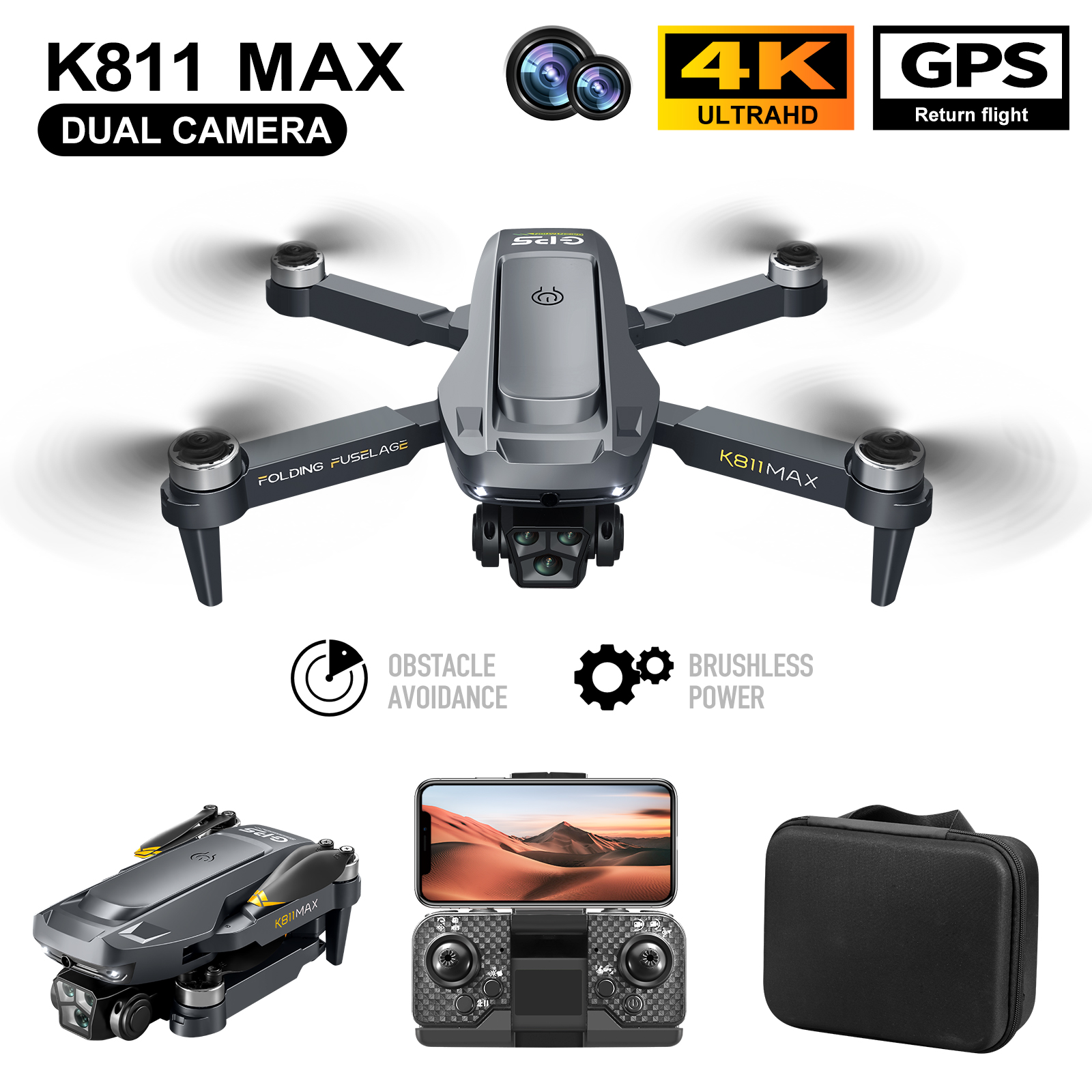 Drone Camera Night Vision - K811MAX โดรนโดรน: ไร้แปรงถ่าน, GPS, การคืนอัตโนมัติ, การหลีกเลี่ยงอุปสรรค