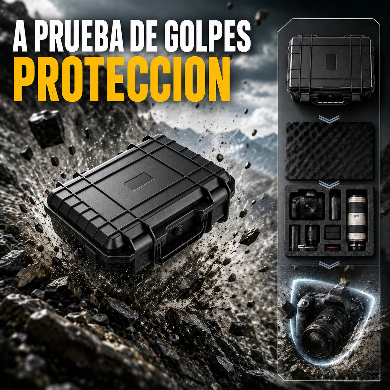 Drone Camera Waterproof - กล่องกันกระแทกแบบแข็งขนาด 250 มม. สำหรับกล้องถ่ายรูปแบบพกพา กันน้ำ พร้อมโฟมปรับแต่งได้